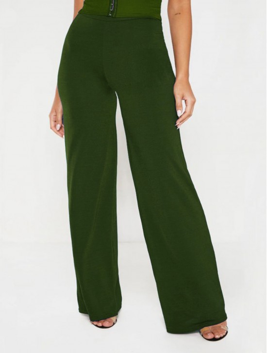 Solid Color Wide-Leg Full-length Pants